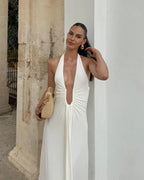 Celeste – Ivory Draped Maxi Dress