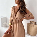 Julia – Plunge Neck Dress with Side Slit